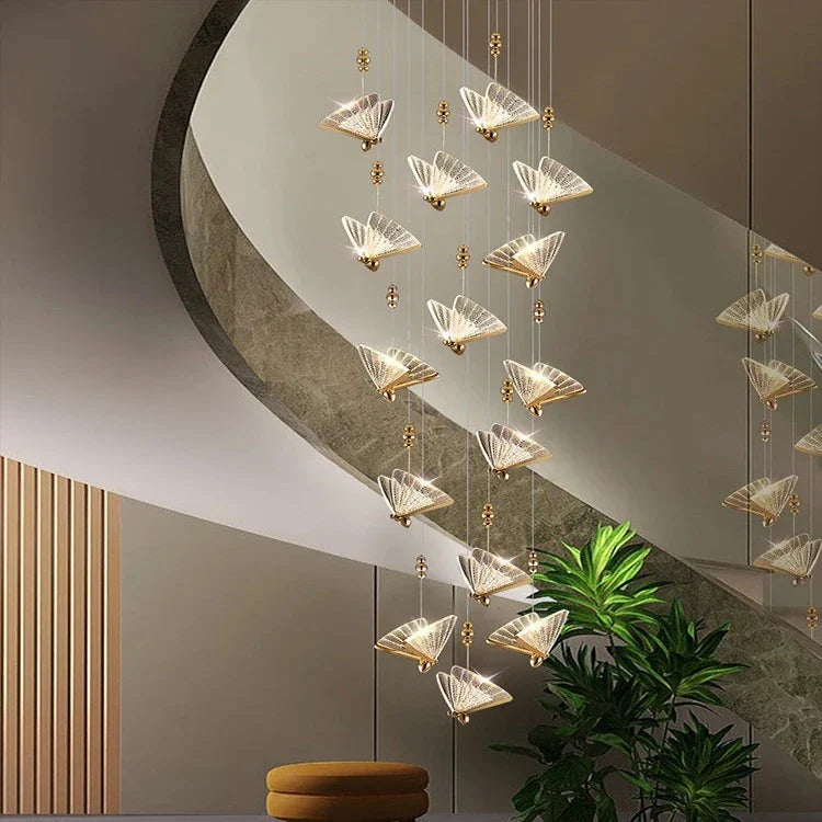 Gold Butterfly Led Chandelier for Staircase&Foyer&Living Room for high ceiling staircase and foyer lighting