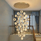 Gold Crystal Spiral Chandelier for Staircase Foyer for high ceiling staircase and foyer lighting