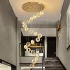 Gold Crystal Spiral Chandelier for Staircase Foyer for high ceiling staircase and foyer lighting