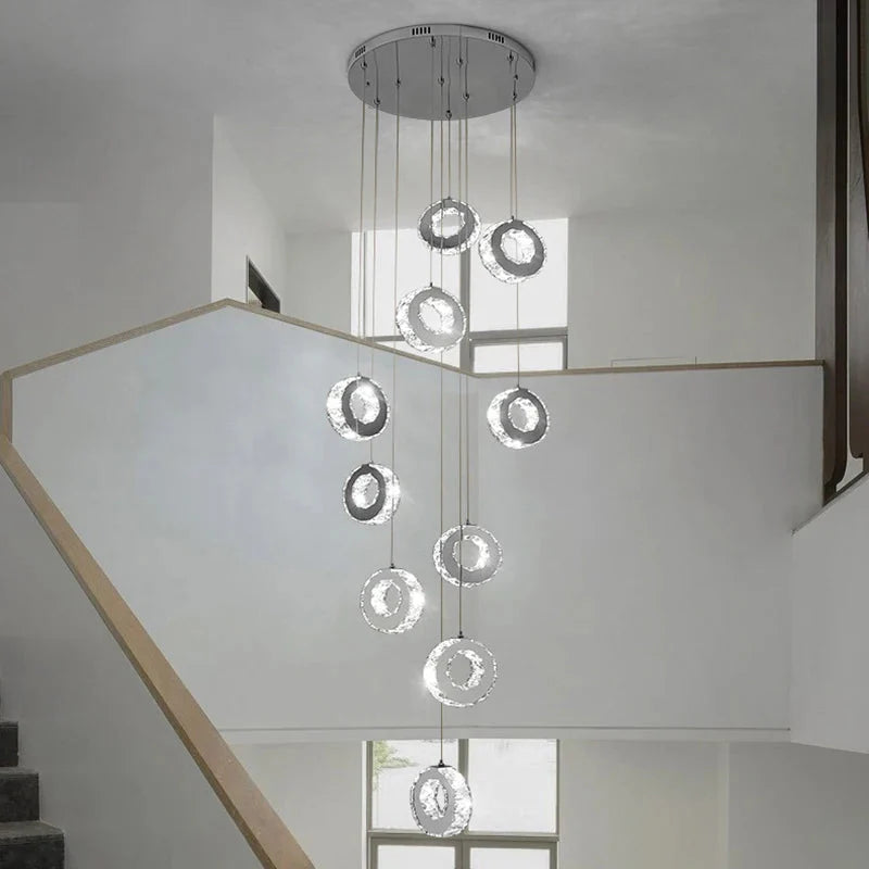 Gold Crystal Spiral Chandelier for Staircase Foyer for high ceiling staircase and foyer lighting
