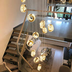 Gold Crystal Spiral Chandelier for Staircase Foyer for high ceiling staircase and foyer lighting