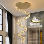 Gold Crystal Spiral Chandelier for Staircase Foyer for high ceiling staircase and foyer lighting