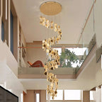 Gold Dimmable High Ceiling Crystal Chandelier for high ceiling staircase and foyer lighting