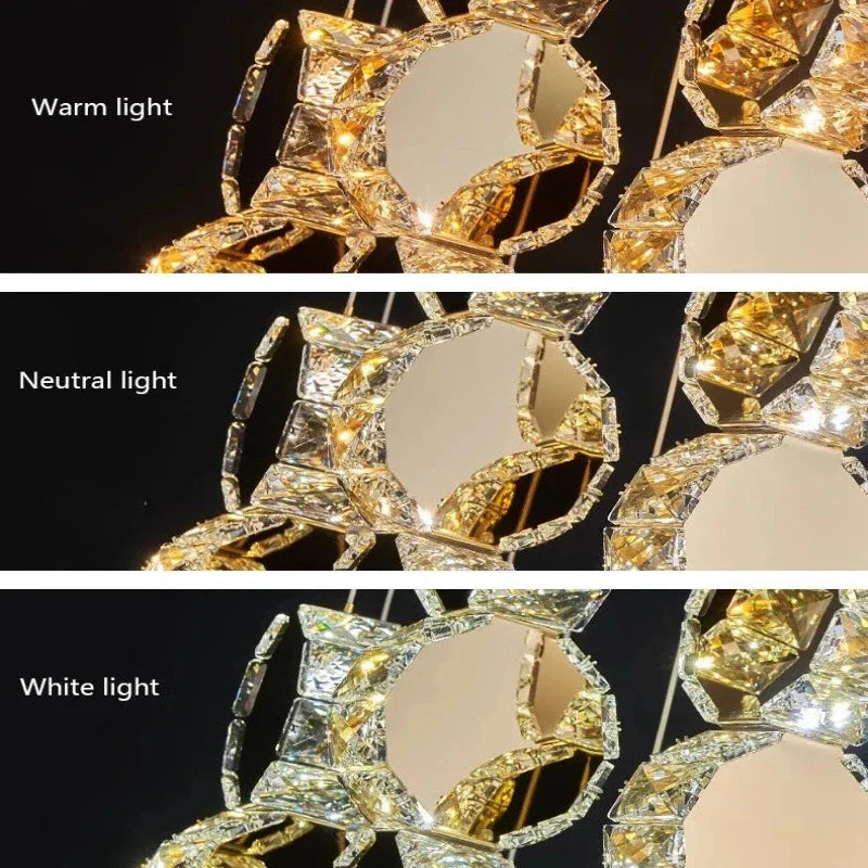 Gold Dimmable High Ceiling Crystal Chandelier for high ceiling staircase and foyer lighting