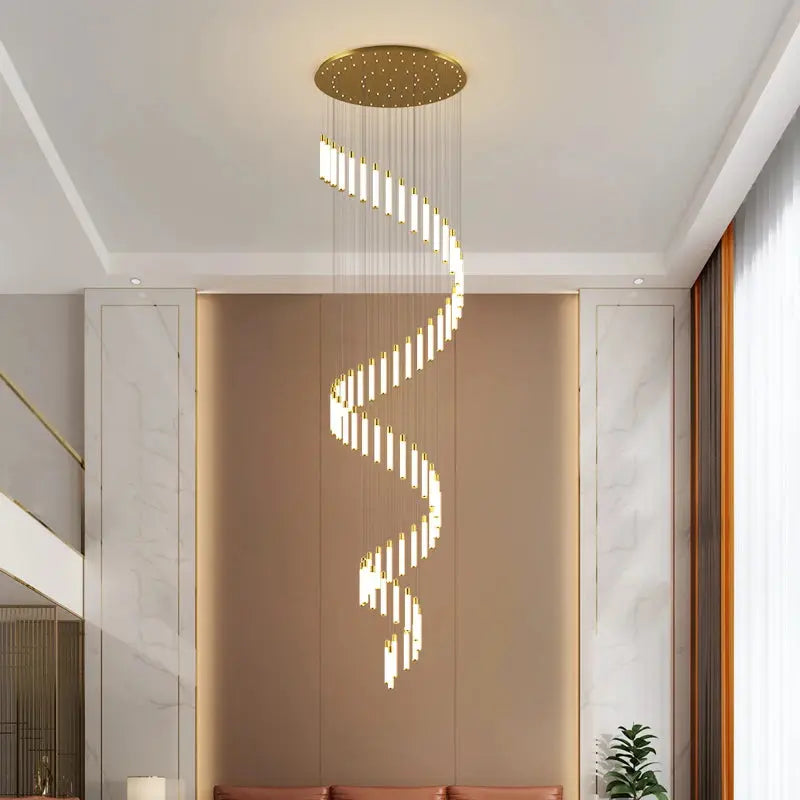 Black/Gold Long Hanging Led Chandelier for Stairwell for high ceiling staircase and foyer lighting