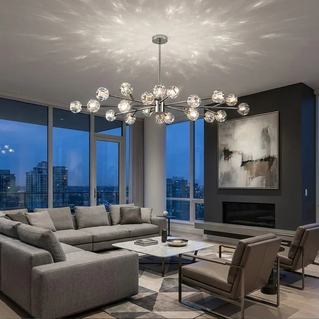 Hand-Cut Crystal Orb Branching Chandelier by Bling Lighting Studio