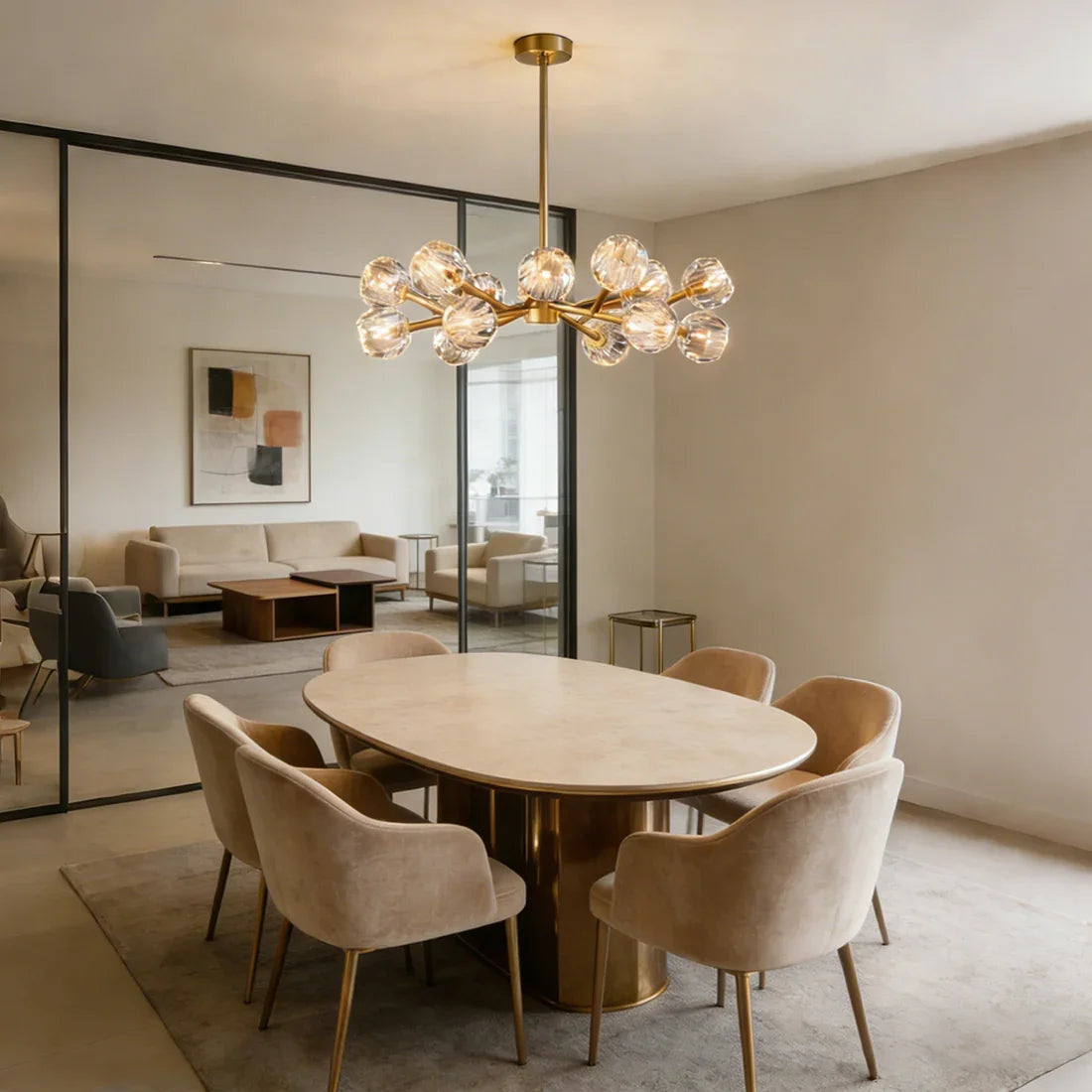 Hand-Cut Crystal Orb Branching Chandelier by Bling Lighting Studio