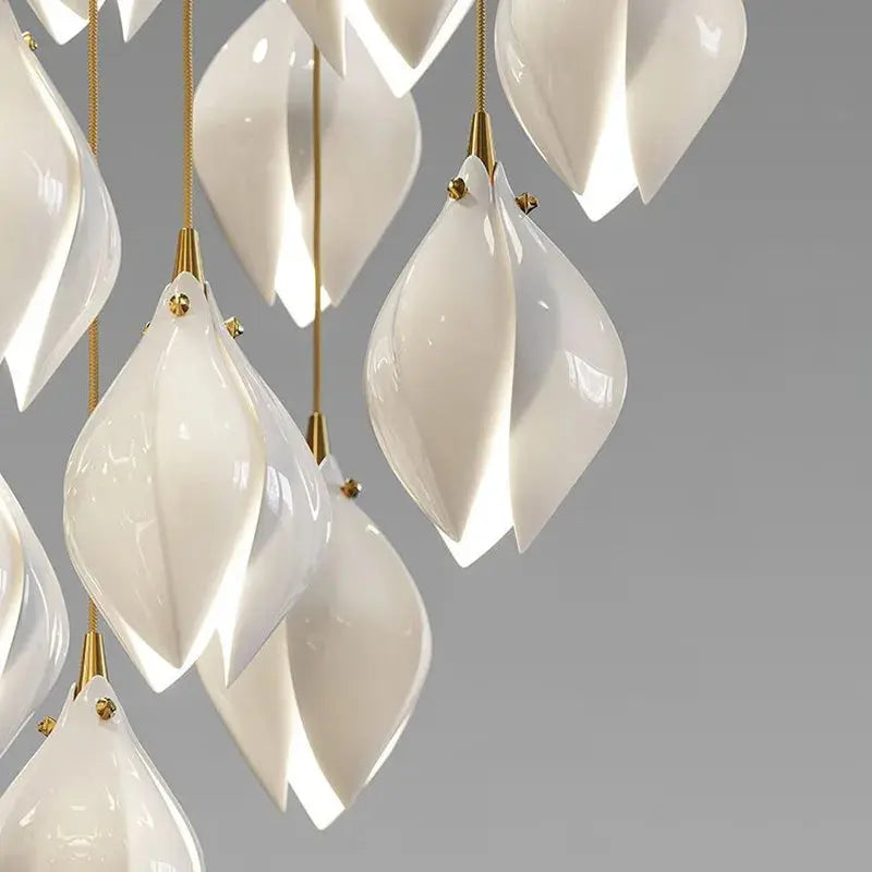 Ceramic Magnolia Staircase Chandelier 6/9/18/36 Lights for high ceiling staircase and foyer lighting