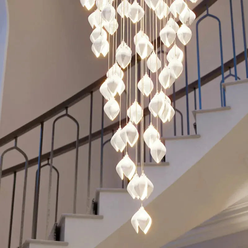 Ceramic Magnolia Staircase Chandelier 6/9/18/36 Lights for high ceiling staircase and foyer lighting