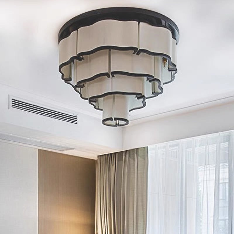 Modern Flush Mounted 3/4/5-Tier Round Acrylic Chandelier in Black Finish by Bling Lighting Studio
