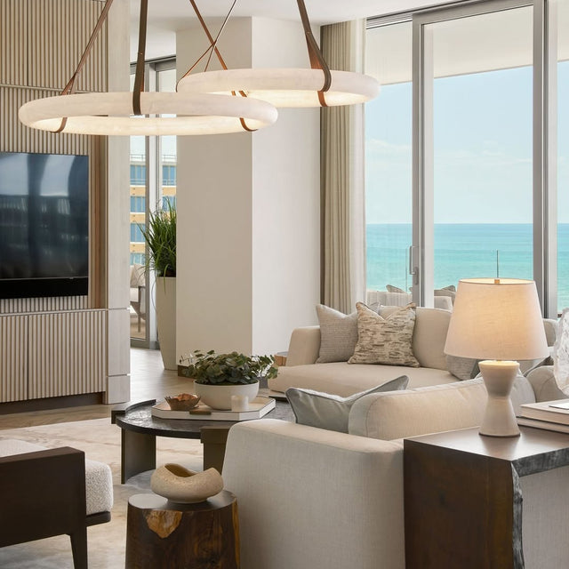 Modern Round Alabaster Chandelier for Living Room/Bedroom by Bling Lighting Studio