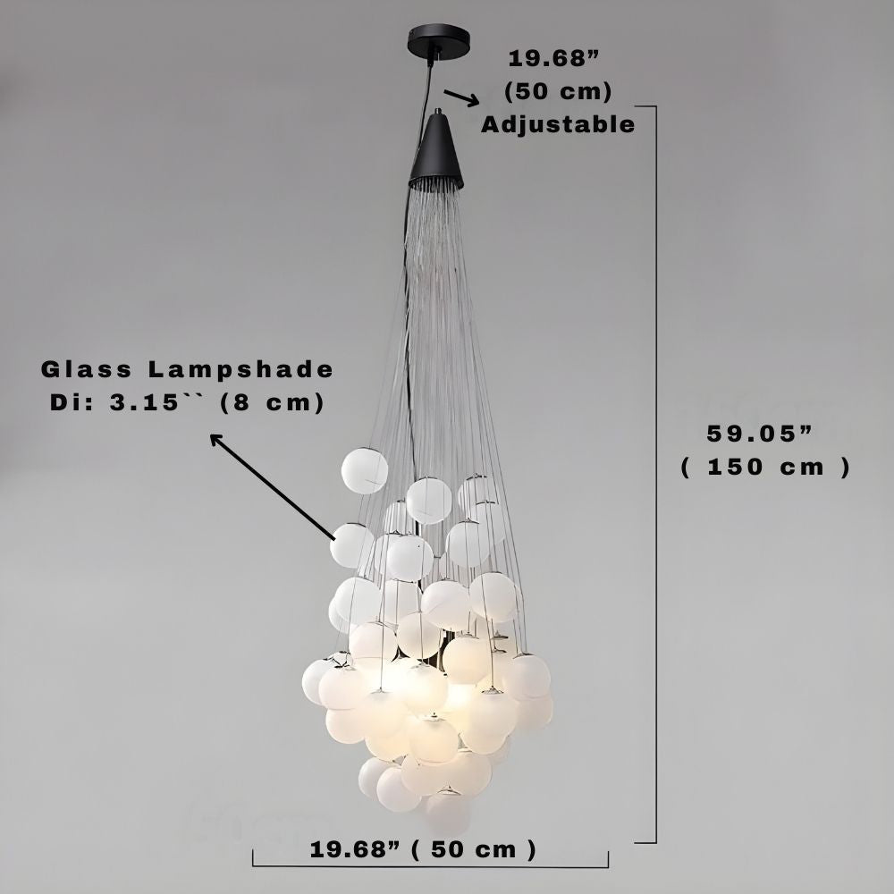 Indoor White Glass Bubble Pendant Ceiling Fixture for high ceiling staircase and foyer lighting