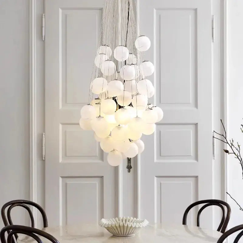 Indoor White Glass Bubble Pendant Ceiling Fixture for high ceiling staircase and foyer lighting