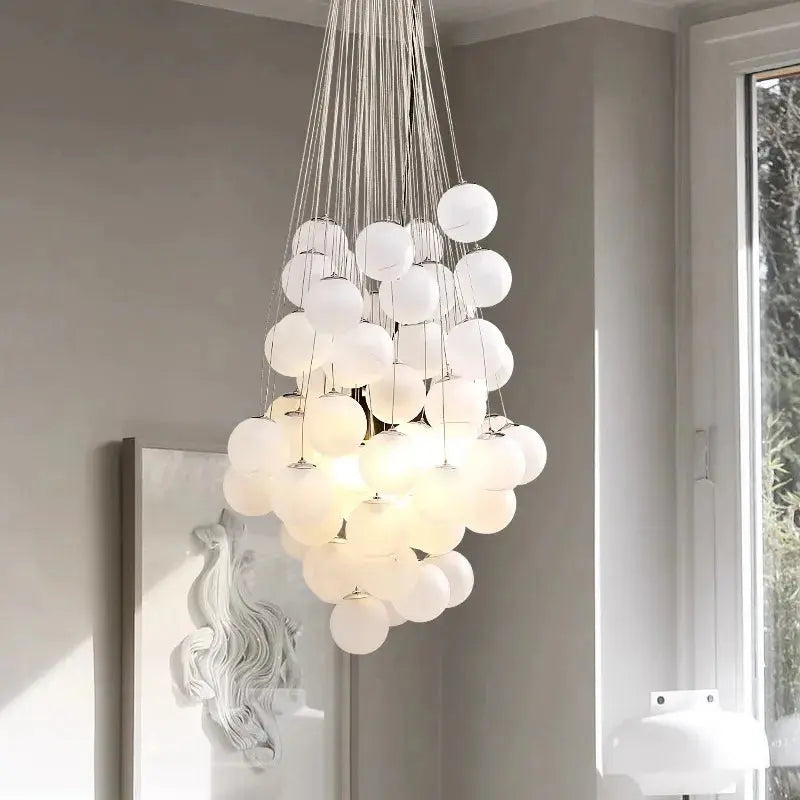 Indoor White Glass Bubble Pendant Ceiling Fixture for high ceiling staircase and foyer lighting