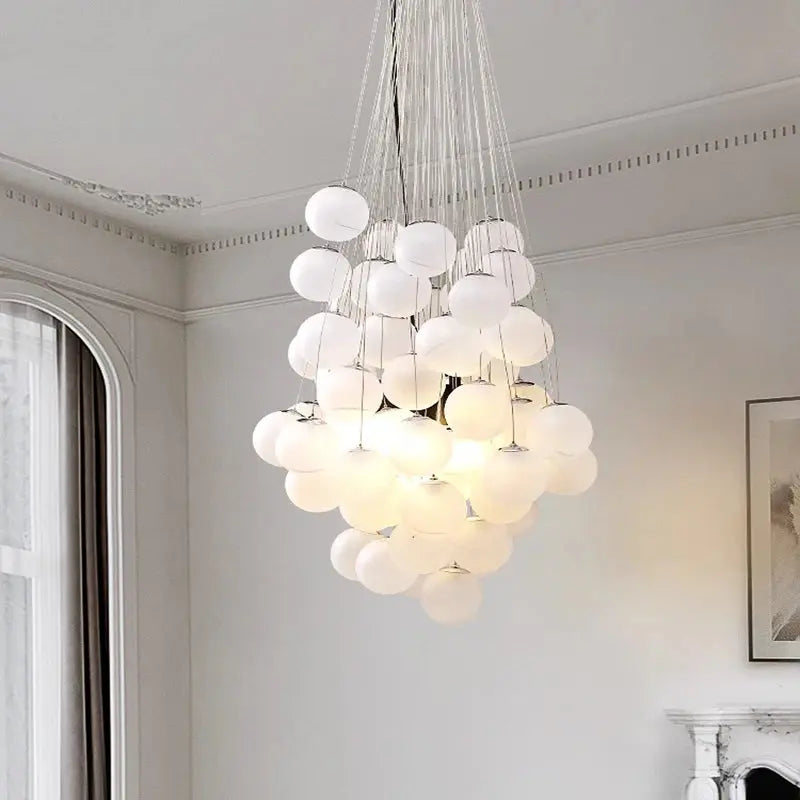 Indoor White Glass Bubble Pendant Ceiling Fixture for high ceiling staircase and foyer lighting