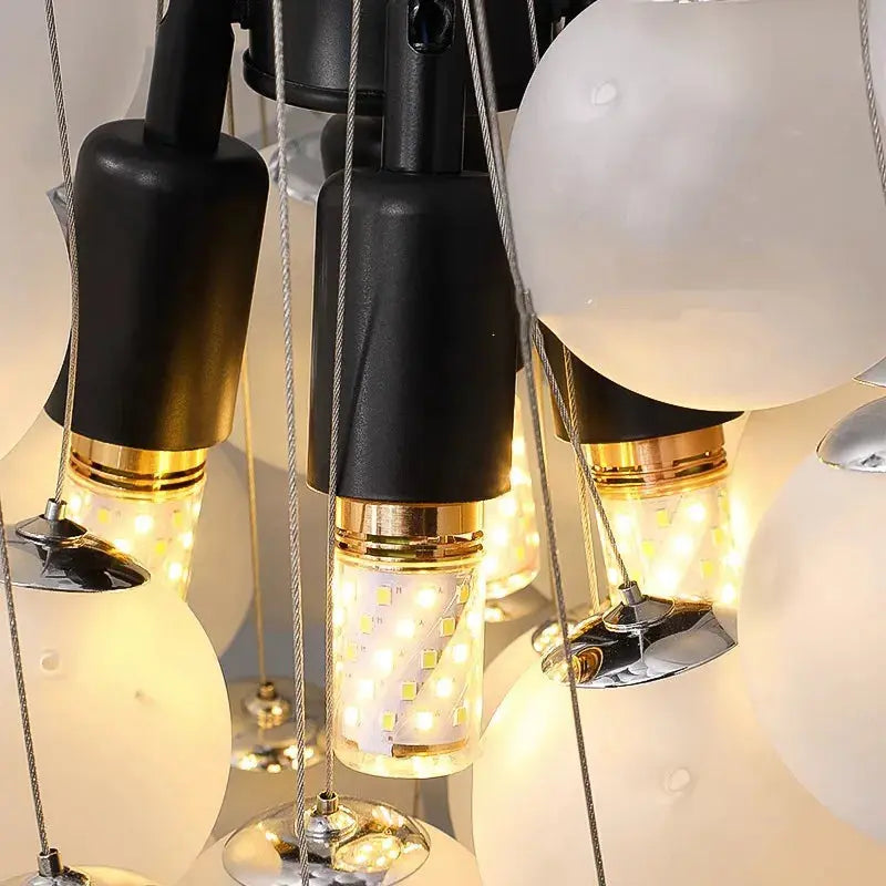 Indoor White Glass Bubble Pendant Ceiling Fixture for high ceiling staircase and foyer lighting