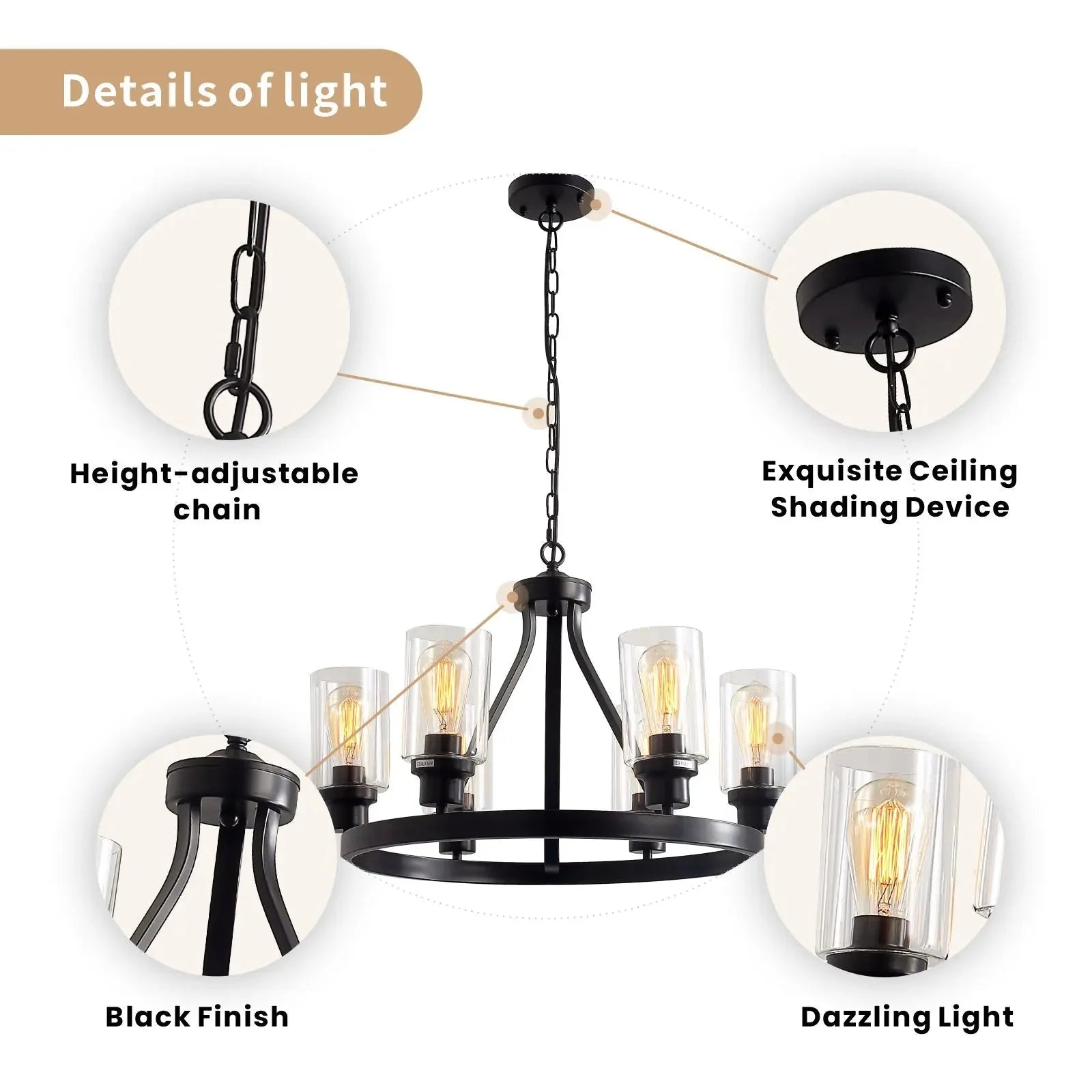 Jeshi 6-Lights Black Iron Wagon Wheel Chandelier - Bling Lighting Studio