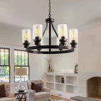 Jeshi 6-Lights Black Iron Wagon Wheel Chandelier - Bling Lighting Studio