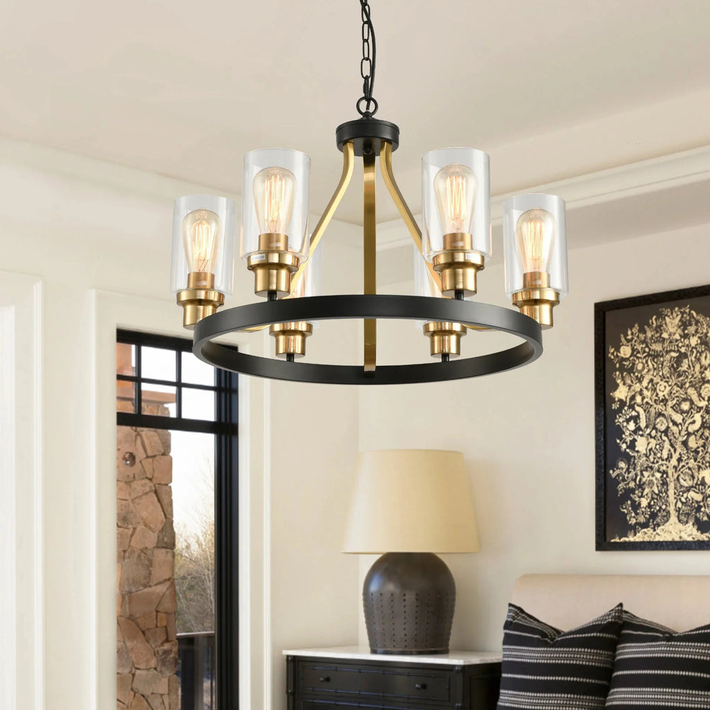 Jeshi 6-Lights Black Iron Wagon Wheel Chandelier - Bling Lighting Studio