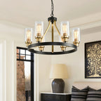 Jeshi 6-Lights Black Iron Wagon Wheel Chandelier - Bling Lighting Studio