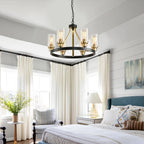Jeshi 6-Lights Black Iron Wagon Wheel Chandelier - Bling Lighting Studio