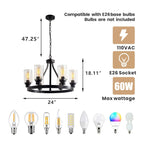 Jeshi 6-Lights Black Iron Wagon Wheel Chandelier - Bling Lighting Studio