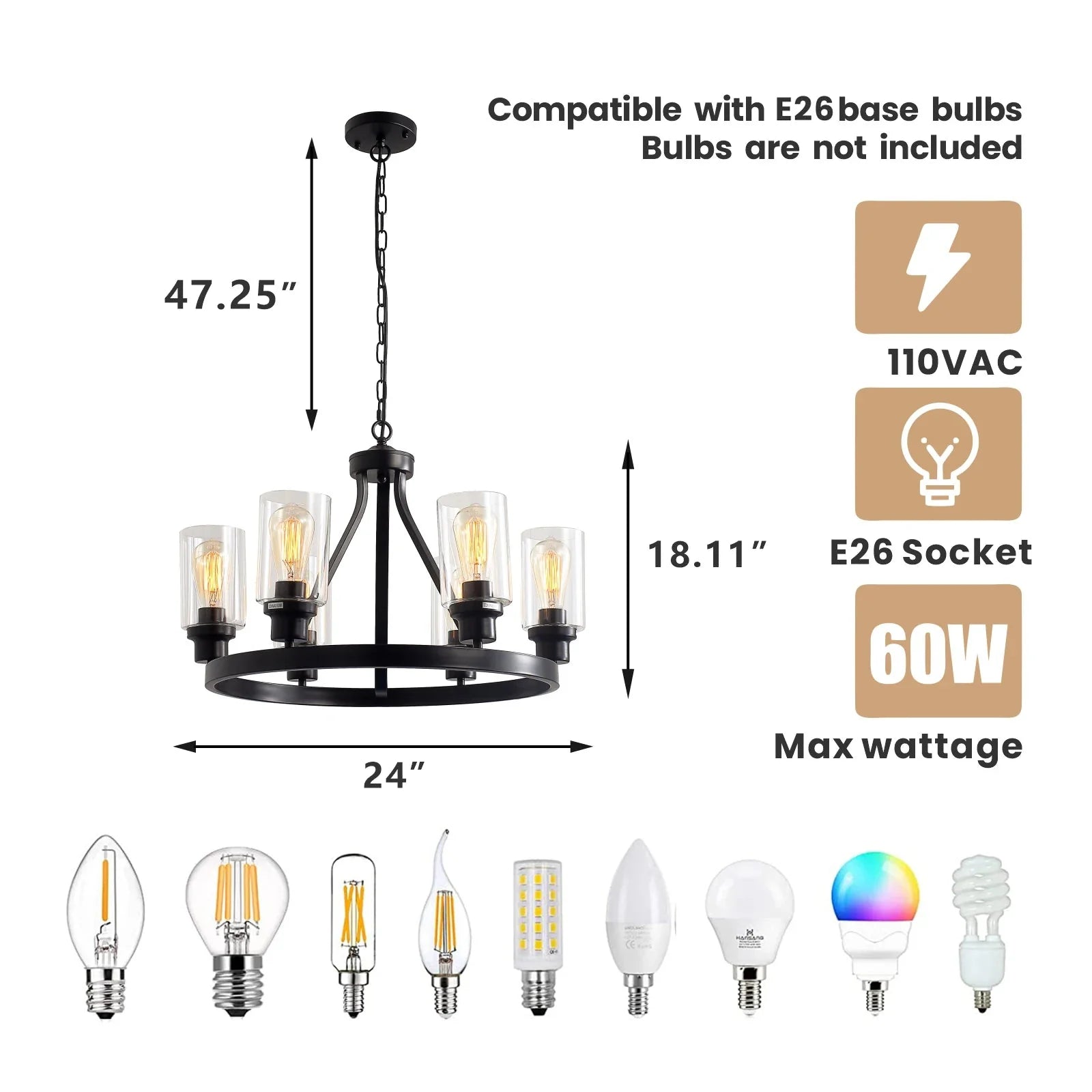 Jeshi 6-Lights Black Iron Wagon Wheel Chandelier - Bling Lighting Studio
