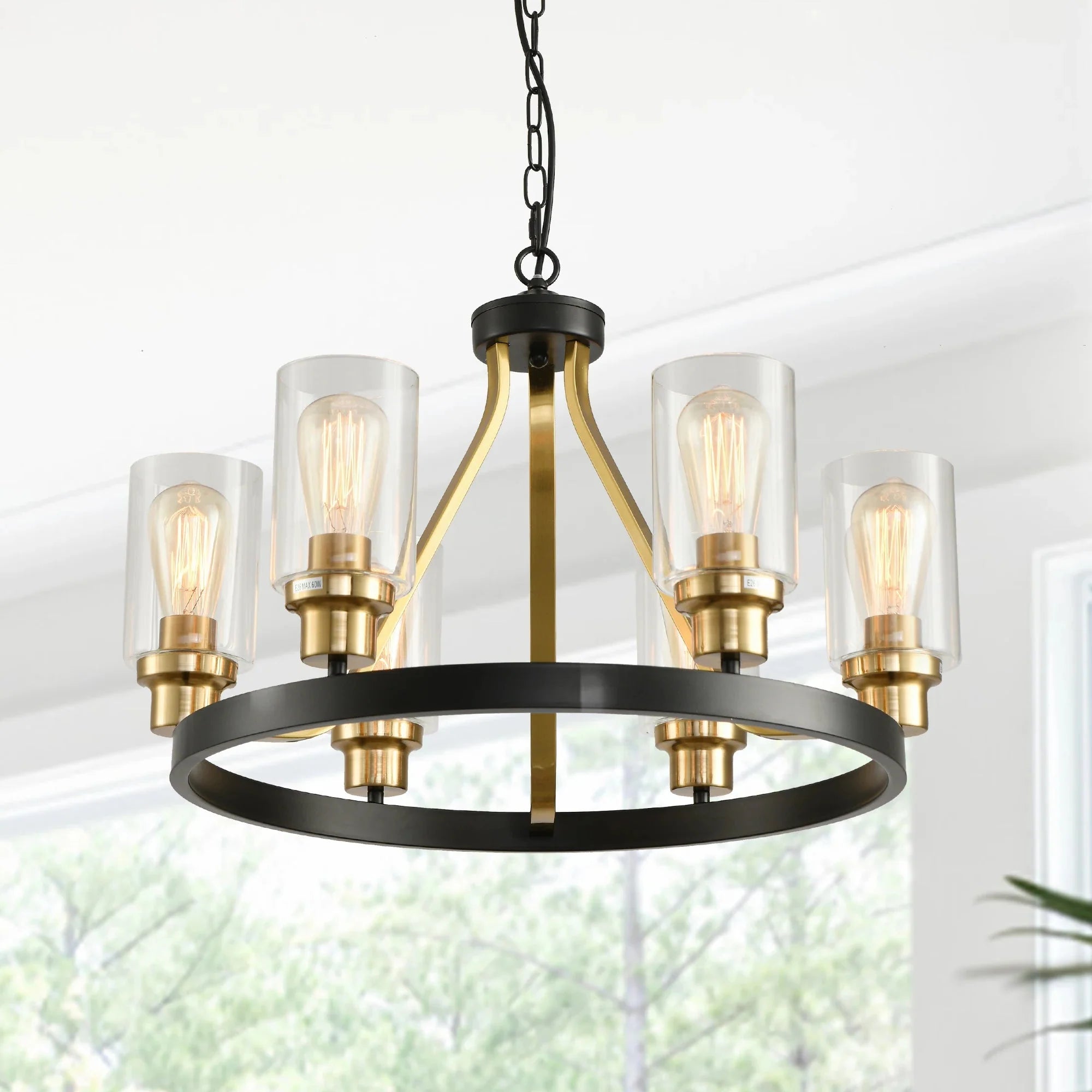 Jeshi 6-Lights Black Iron Wagon Wheel Chandelier - Bling Lighting Studio