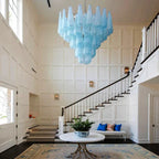 Jia Vintage Glass Water Drop Staircase Chandelier for high ceiling staircase and foyer lighting