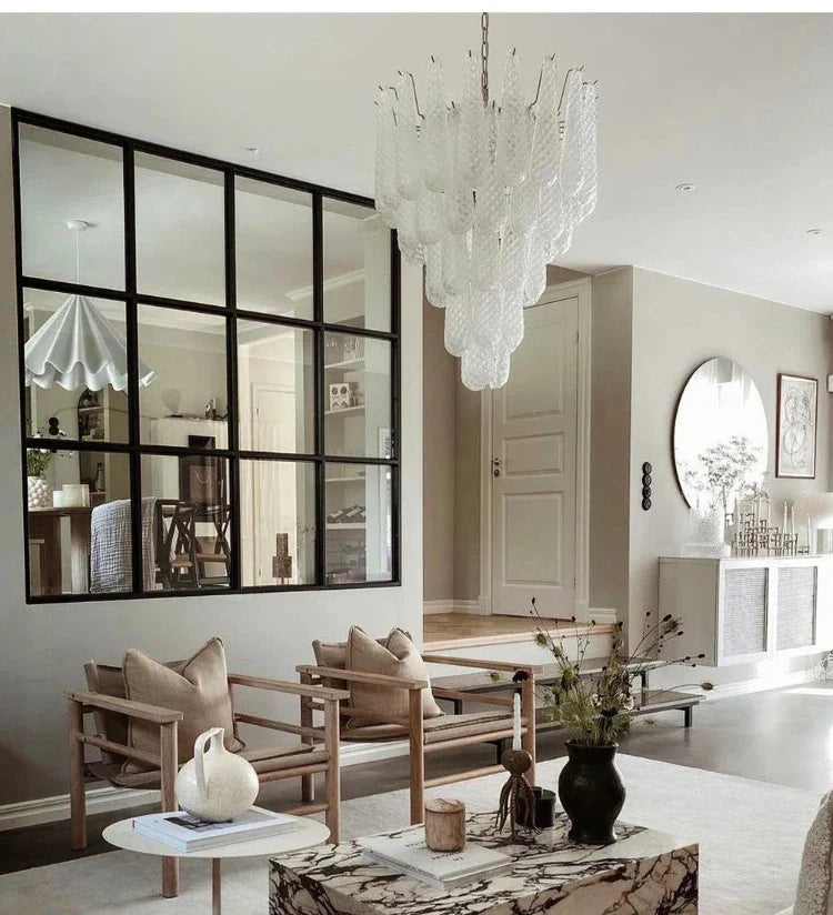 Jia Vintage Glass Water Drop Staircase Chandelier for high ceiling staircase and foyer lighting