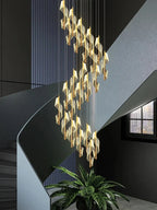 Kael Cascading Spiral Foyer Chandelier for high ceiling staircase and foyer lighting