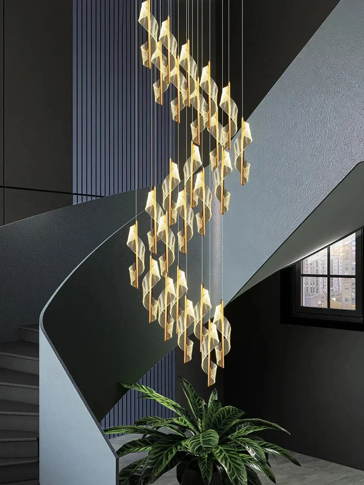 Kael Cascading Spiral Foyer Chandelier for high ceiling staircase and foyer lighting