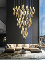 Kael Cascading Spiral Foyer Chandelier for high ceiling staircase and foyer lighting