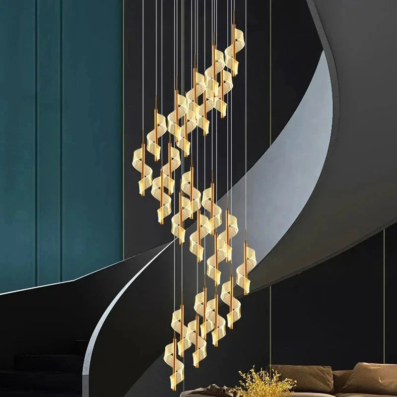 Kael Cascading Spiral Foyer Chandelier for high ceiling staircase and foyer lighting