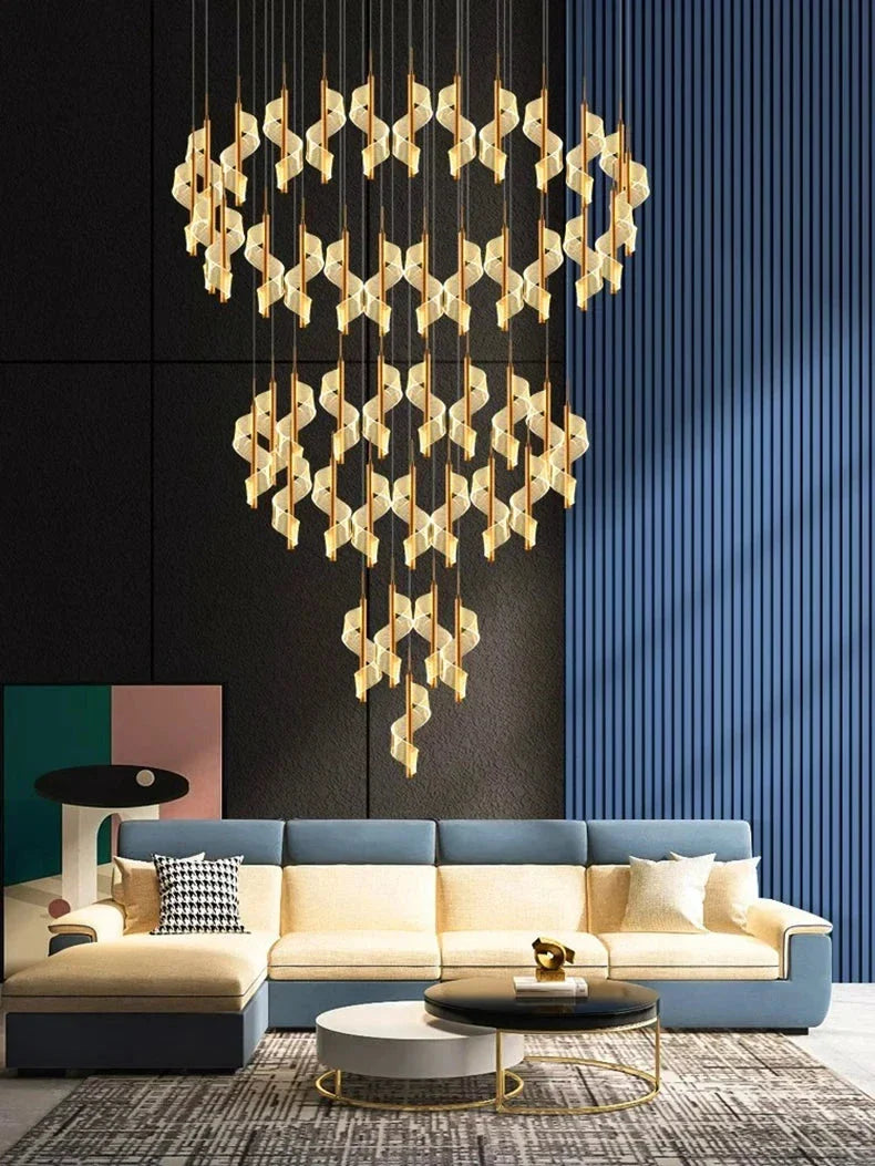 Kael Cascading Spiral Foyer Chandelier for high ceiling staircase and foyer lighting