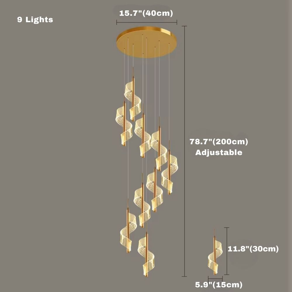 Kael Cascading Spiral Foyer Chandelier for high ceiling staircase and foyer lighting
