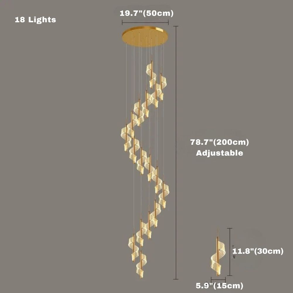 Kael Cascading Spiral Foyer Chandelier for high ceiling staircase and foyer lighting