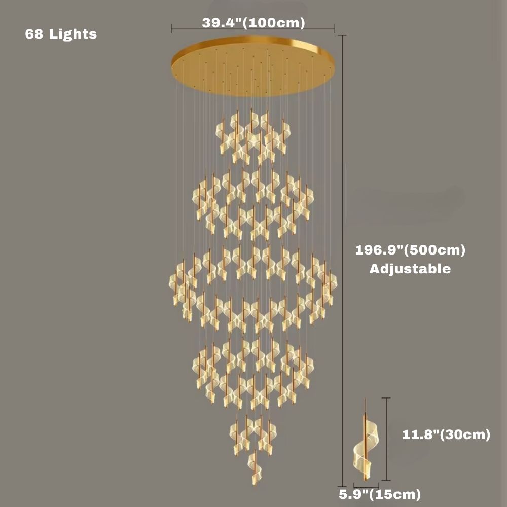 Kael Cascading Spiral Foyer Chandelier for high ceiling staircase and foyer lighting