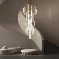 Kate Modern Gold Tube LED Staircase Chandelier for high ceiling staircase and foyer lighting