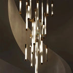 Kate Modern Gold Tube LED Staircase Chandelier for high ceiling staircase and foyer lighting