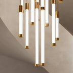 Kate Modern Gold Tube LED Staircase Chandelier for high ceiling staircase and foyer lighting