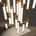 Kate Modern Gold Tube LED Staircase Chandelier for high ceiling staircase and foyer lighting