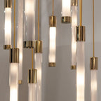 Kate Modern Gold Tube LED Staircase Chandelier for high ceiling staircase and foyer lighting