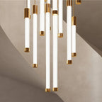 Kate Modern Gold Tube LED Staircase Chandelier for high ceiling staircase and foyer lighting