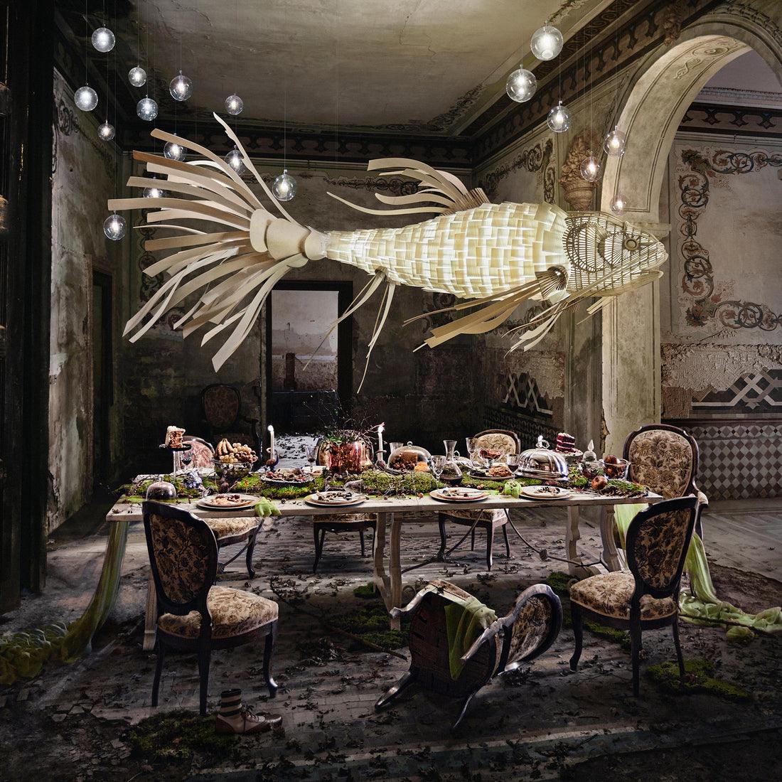 Koi Chandelier chandelier in a tall interior