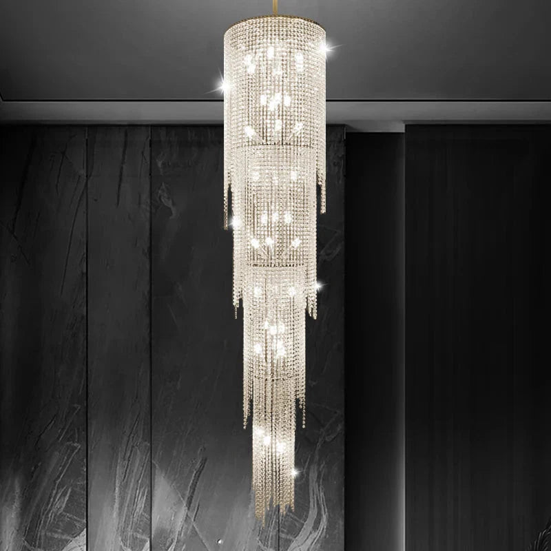 Kyra Real Crystal Staircase Chandelier for high ceiling staircase and foyer lighting