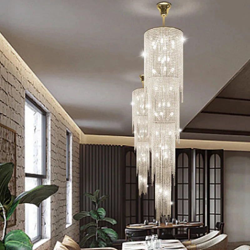 Kyra Real Crystal Staircase Chandelier for high ceiling staircase and foyer lighting