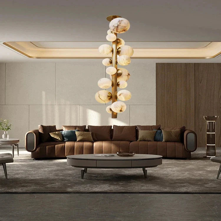 Leila Modern Marble Ball Vertical Liner Chandelier for high ceiling staircase and foyer lighting