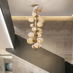 Leila Modern Marble Ball Vertical Liner Chandelier for high ceiling staircase and foyer lighting