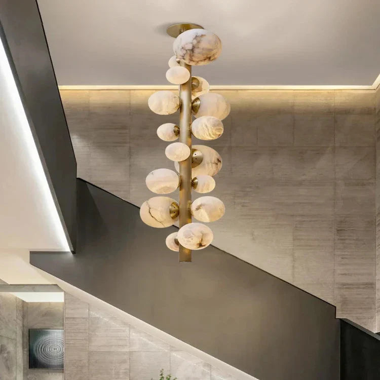 Leila Modern Marble Ball Vertical Liner Chandelier for high ceiling staircase and foyer lighting